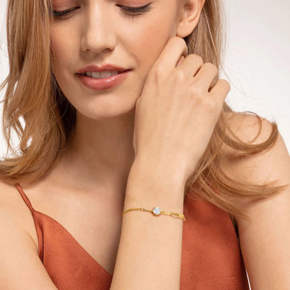 Certified 1CT Round Moissanite Solitaire Bracelet S925 Silver Plated 18K Gold D VVS Lab Diamond WristChain Jewelry Gift