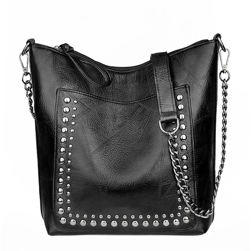 Retro Rivet Shoulder Bag Chain Crossbody Bags for Women Luxury Leather Messenger Bag Women Large Handbag Lady Bolsas De Mujer