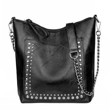 Retro Rivet Shoulder Bag Chain Crossbody Bags for Women Luxury Leather Messenger Bag Women Large Handbag Lady Bolsas De Mujer