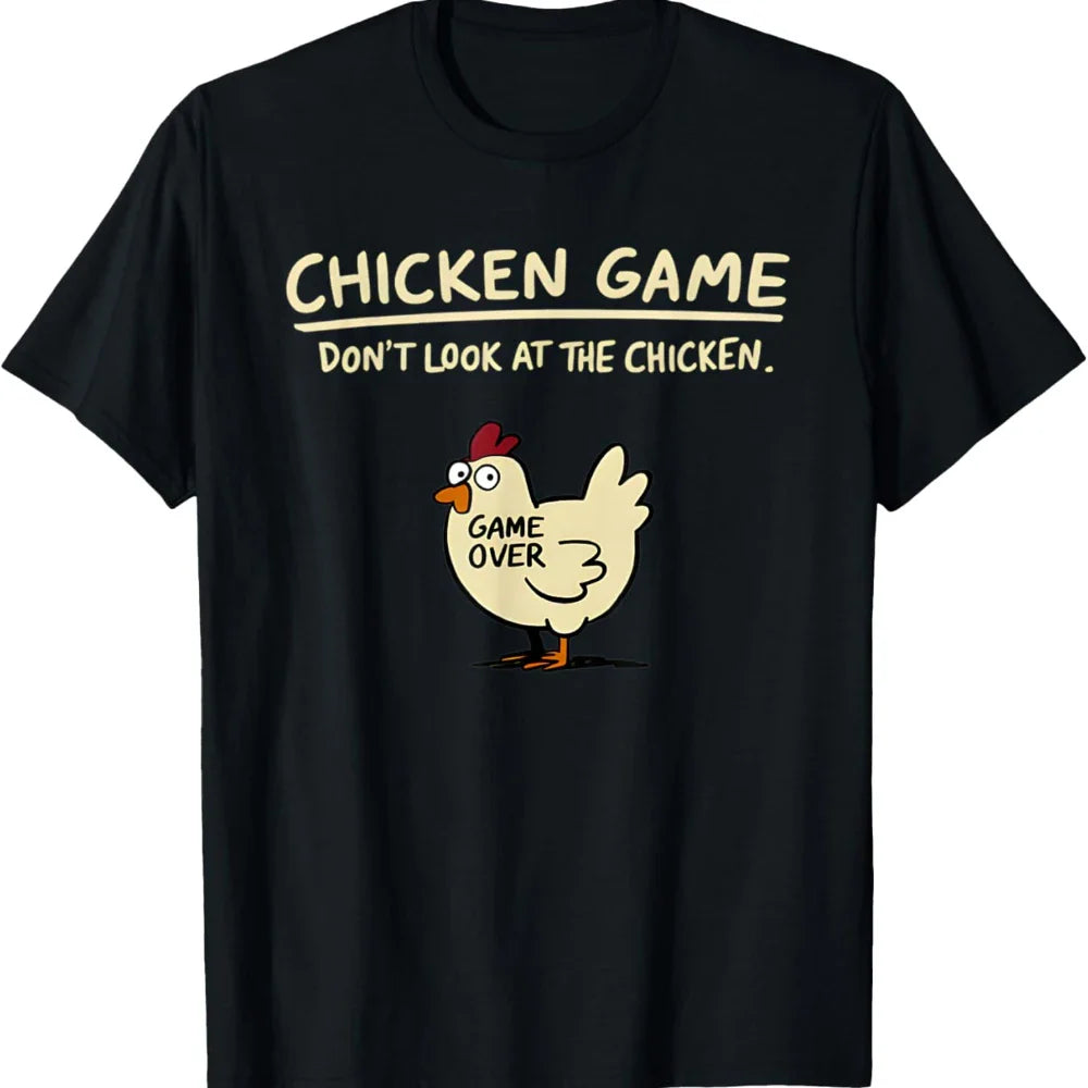 Jogo da Galinha Não Olhe Para o Padrão de Frango Estampado Camiseta Masculina Casual Diária Ao Ar Livre Gola Redonda Manga Curta Camisa Masculina Top