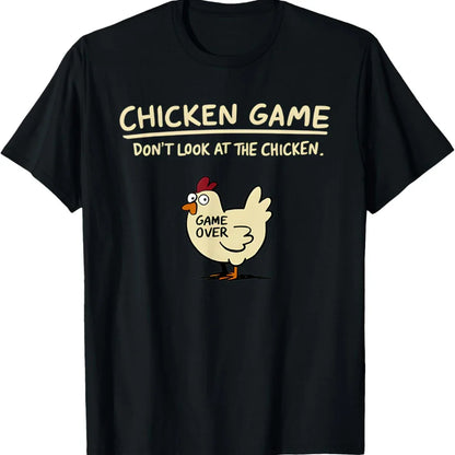 Jogo da Galinha Não Olhe Para o Padrão de Frango Estampado Camiseta Masculina Casual Diária Ao Ar Livre Gola Redonda Manga Curta Camisa Masculina Top