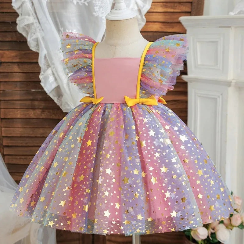 Baby Prinsess Dress Girls Birthday Party Dresses Kids Children Sleeveless Tulle Tutu Clothings 1-5Y