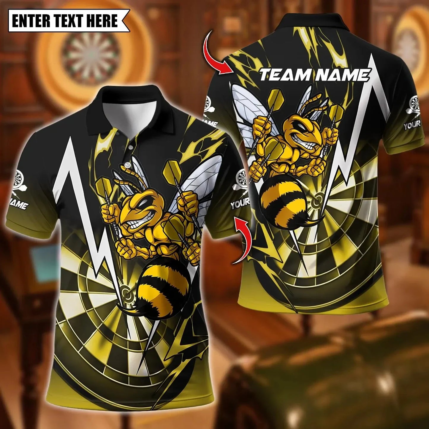 New Custom Name Dart Polo Shirt, Flaming Dartboard Design, Personalized Team Shirt for Men, Gift for Darts Players
