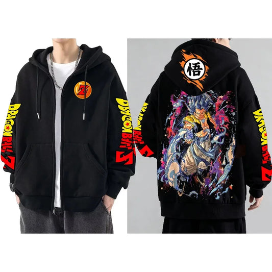 Z Zip Hoodies Japanese Anime Gogeta Graphics Sweatshirt 100% Cotton Autumn Winter Sportswear Harajuku Y2K Tops