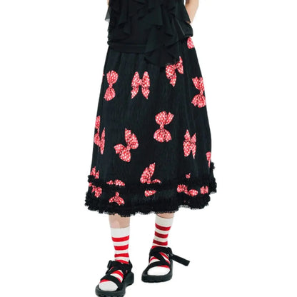 Original design bow pleated lace stitching elastic waist skirt for women 244659