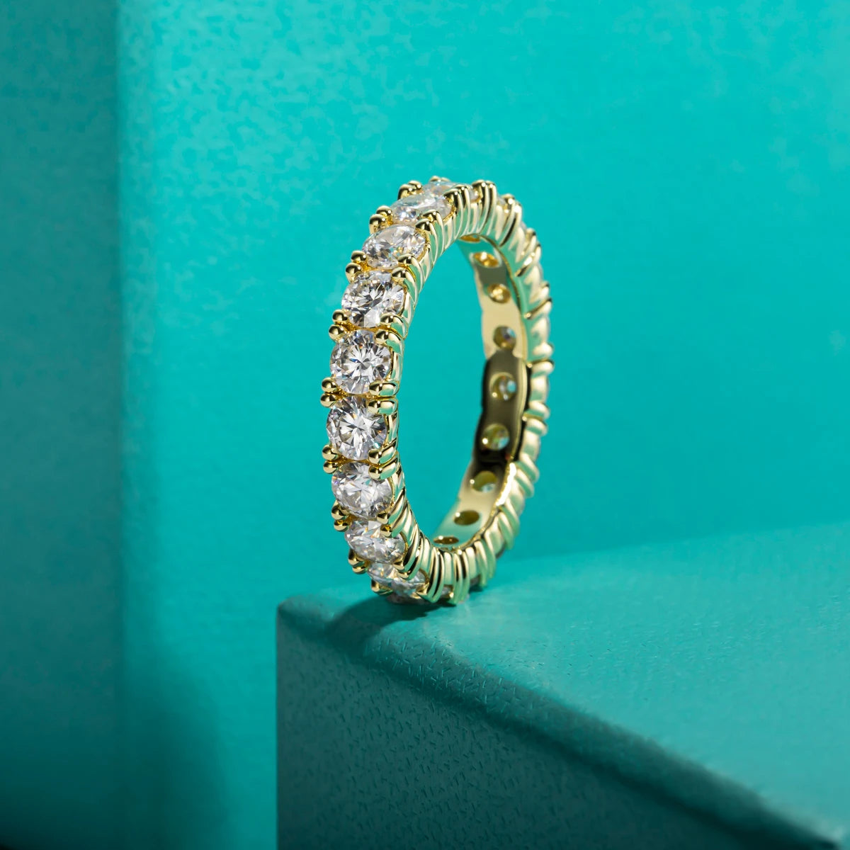 3.5mm D Color Moissanite Eternity Band Ring 925 Sterling Silver 14k Yellow Gold Plated Wedding Rings for Women Jewelry