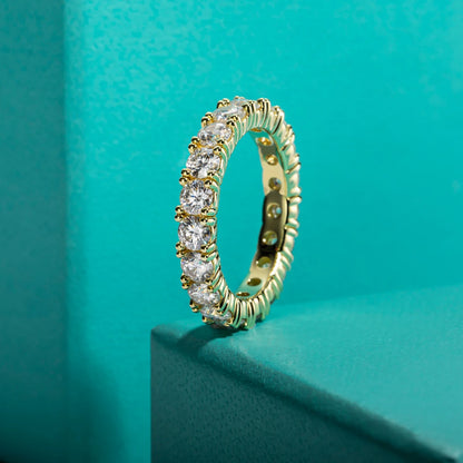 3.5mm D Color Moissanite Eternity Band Ring 925 Sterling Silver 14k Yellow Gold Plated Wedding Rings for Women Jewelry