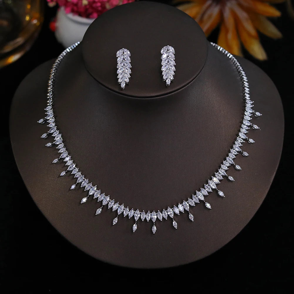 New CZ Simple Earring Necklace For Women Elegant Bridal Wedding Jewelry Set Bridesmaid Dinner Party Accessories， Gifts X0477