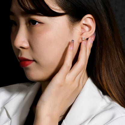Silver 925 Earring Yellow Moissanite Screw Back Stud Square Stud Earrings For Women  Princess Cut 5*5MM Jewelry 귀걸이