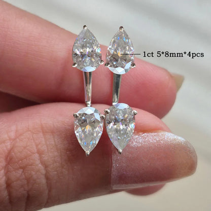 4cttw Pear Cut Moissanite Stud Earrings 925 Sterling Silver Sparkly Waterdrop Diamond Ear Jacket Earring for Women Jewelry Gift