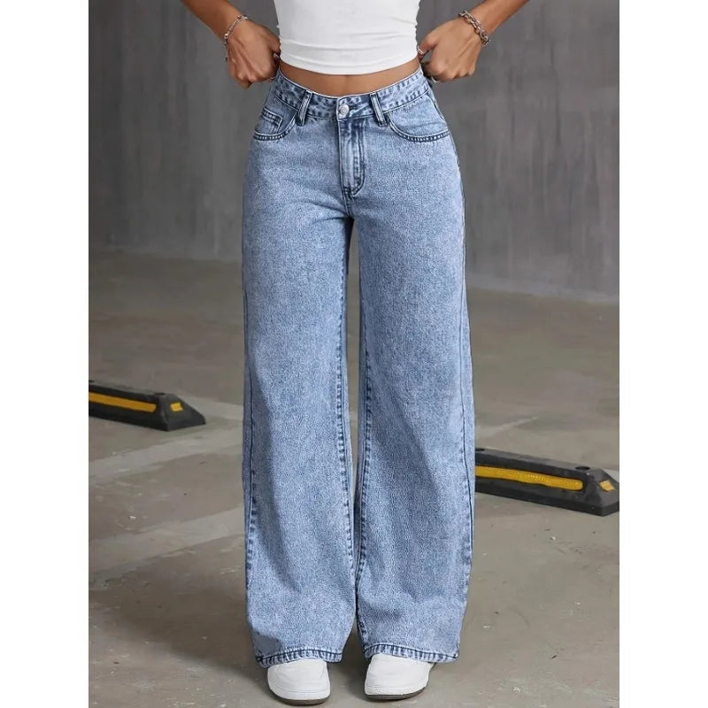 High waisted  Bow Embroidered Pocket Wide Leg Jeans