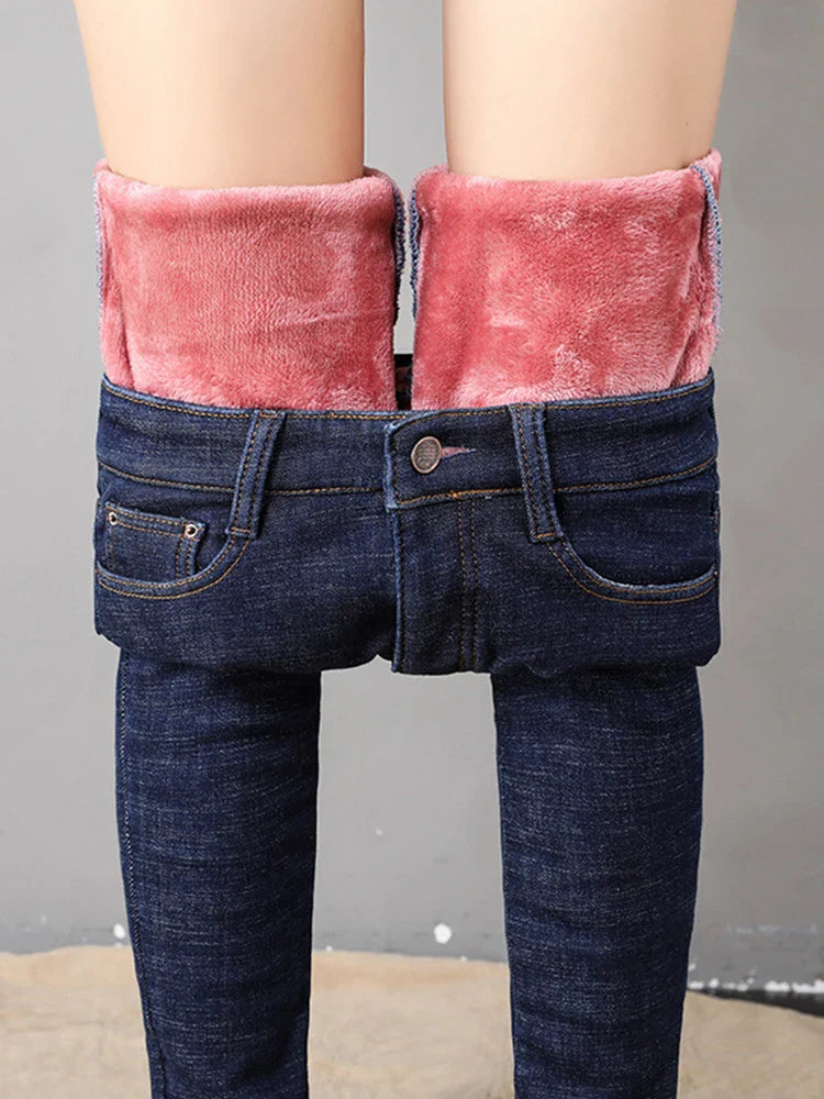Women's Thick Warm Jeans, Stretch Tight Pencil Pants