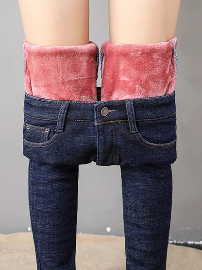 Women's Thick Warm Jeans, Stretch Tight Pencil Pants