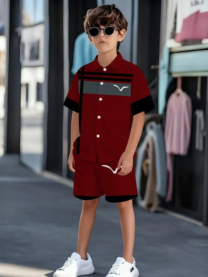 Boys Clothes Casual Colorblock Short Sleeve Shirt + Shorts Kids' Sets and Outfits Outdoor Quick Drying Shirt Casual Children Top