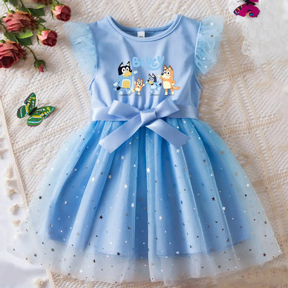 Girls Sequin Tutu Dress with Bow Flutter Sleeves Summer Princess Party Outfit for Toddler Kids 2-6 Years