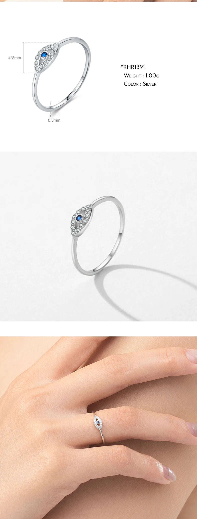 925 Sterling Silver Cute Blue Ghost Eyes Ring Sparkling Clear Cubic Zirconia For Women Fine Fashion Jewelry Birthday Gift