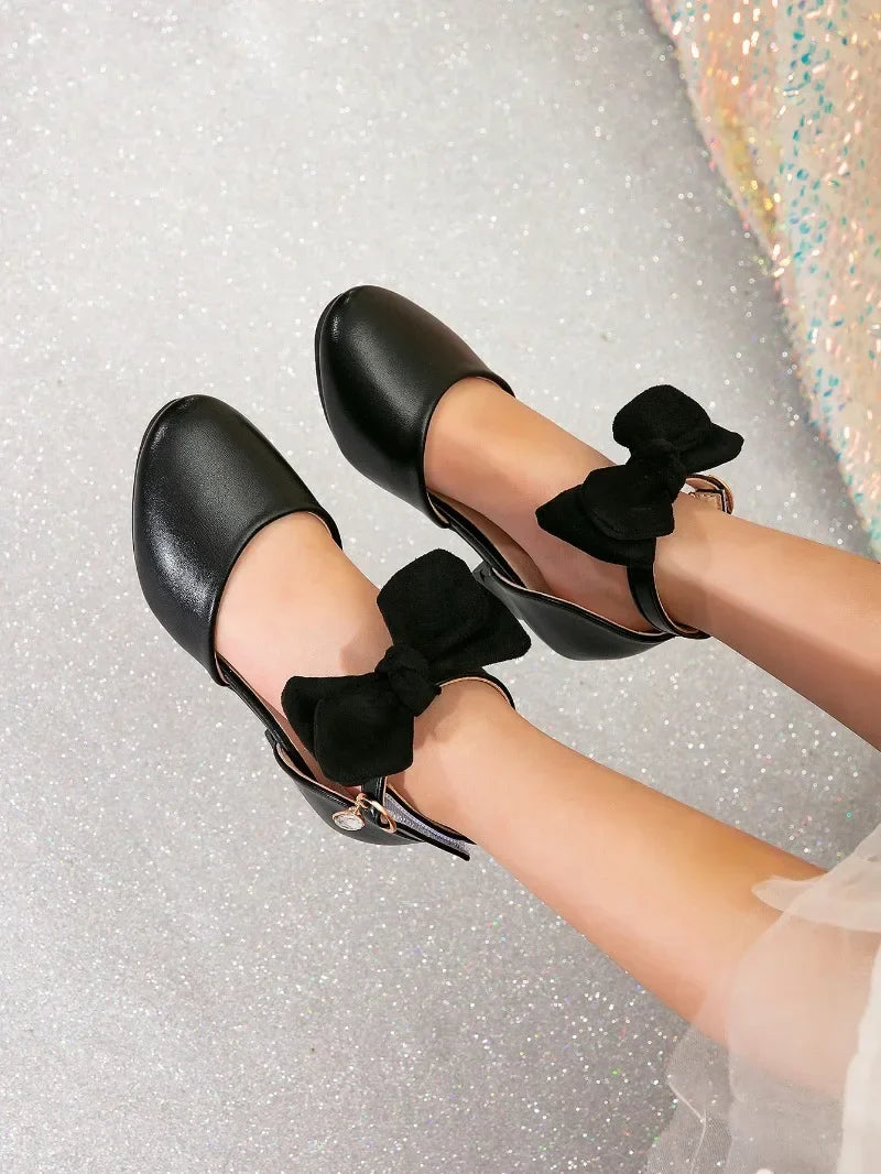 Girl Princess Dress Sandals Summer New Versatile Kids Fashion High Heels Shoes Sweet Bowknot Versatile Children Causal Sandals
