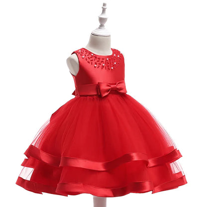 Summer Beading Girl Party Dress Christmas Costume Gala Bow Wedding Birthday Princess Dresses for Girls Baptism Prom Gown Vestido