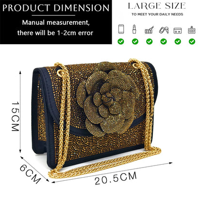 Evening Shoes and Bags Set with Full Diamond Handmade Petal Clutches Pointed Toe Peach Color Mid-Heel Women Shoes