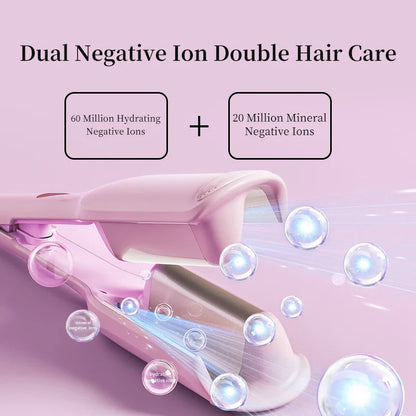 Curling Iron Hair Crimper 32mm Waver Beach Waves Curling Wand, Ionic Deep Waver Hair Curler Tool with Ceramic Pink, 1.25 Inch