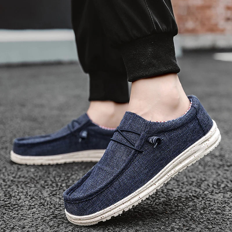 Men's Breathable Casual  Canvas Slip Shoes Comfort Slip-on Loafer Soft Penny Loafers for Men Lightweight Driving Boat Shoes