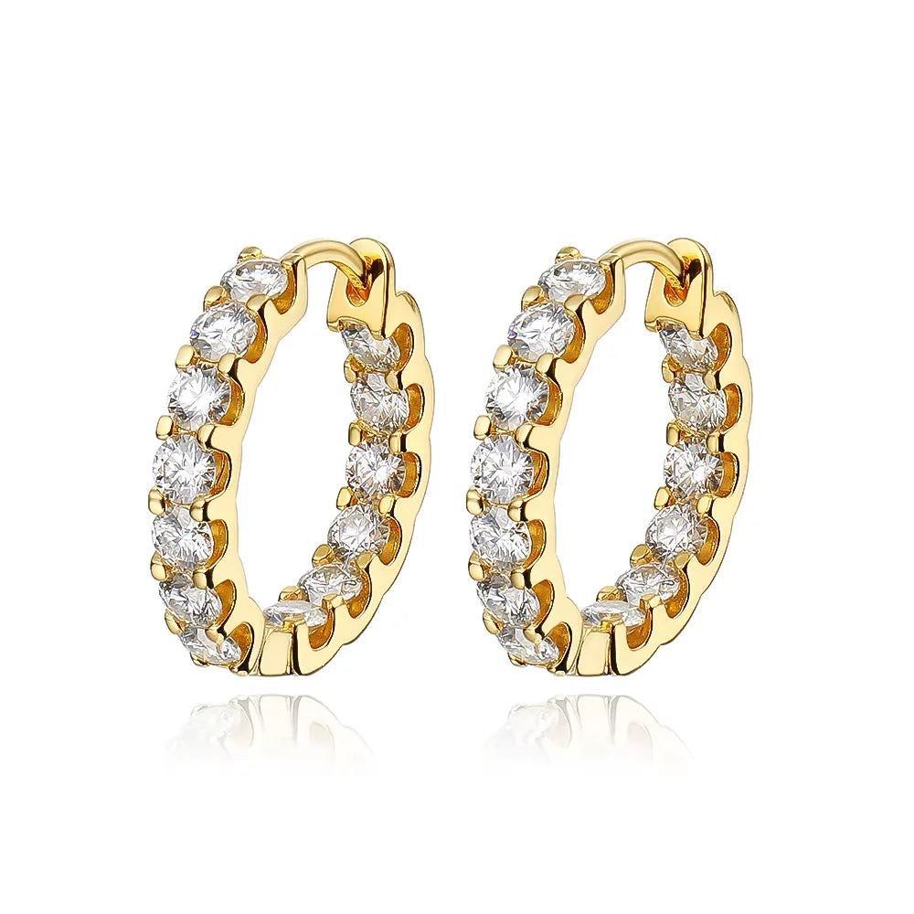 18k Plated Total 2.6CT Full Moissanite Hoop Earring for Women Sparkling Wedding Party Earring 925 Sterling Silver Jewelry