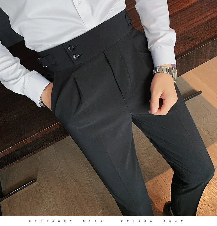 Men British Style Suits Pants New Male Solid High Waist Trousers High Quality Men Formal Slim Fit Business Casual Suit Pants