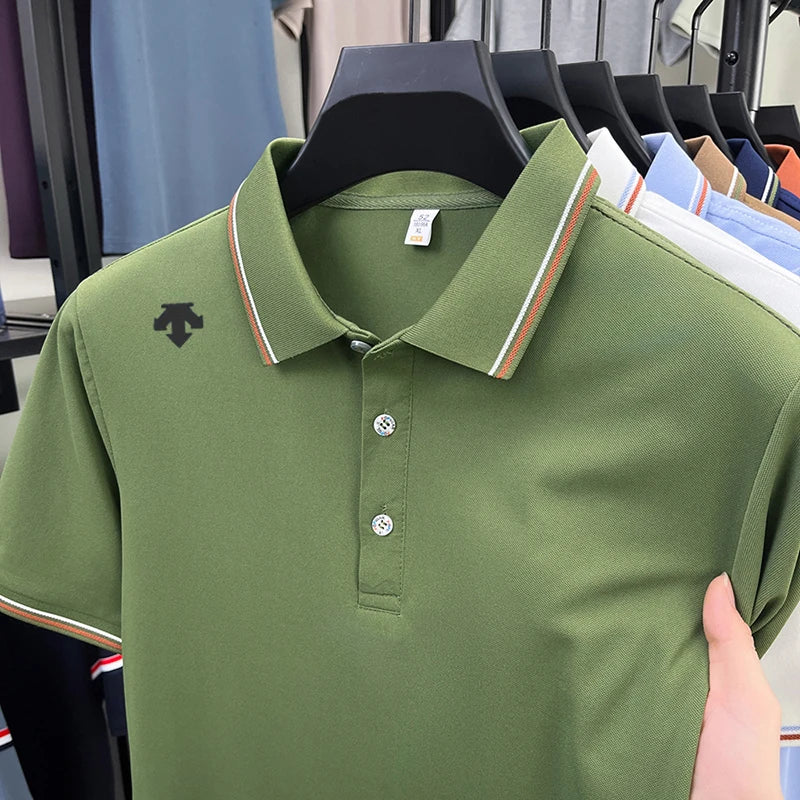 Men's High-End Luxury Brand Logo-Stamped Casual Polo Shirt Summer New Golf Breathable Business Short-Sleeve T-Shirt