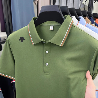 Men's High-End Luxury Brand Logo-Stamped Casual Polo Shirt Summer New Golf Breathable Business Short-Sleeve T-Shirt