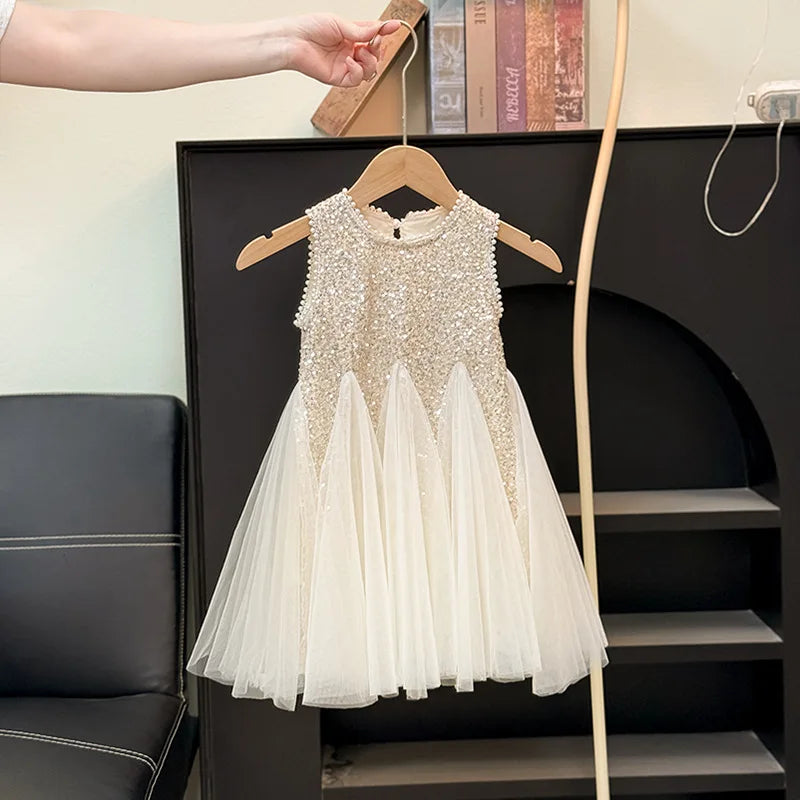 Children Girls Shiny Princess Dress Summer Kids Baby Girls Sling Dress UNITIM Little Girls Bow Gauze Dress Infant Girls Sundress