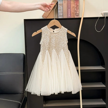 Children Girls Shiny Princess Dress Summer Kids Baby Girls Sling Dress UNITIM Little Girls Bow Gauze Dress Infant Girls Sundress