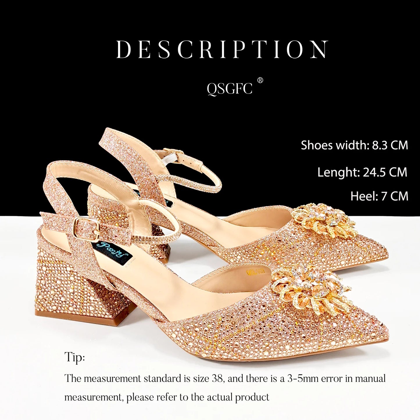 Ladies Elegant Pointed Toe Shoes with shiny Metal Stand Bag Women Party Shoes or Commuting Shoes and Bag Set