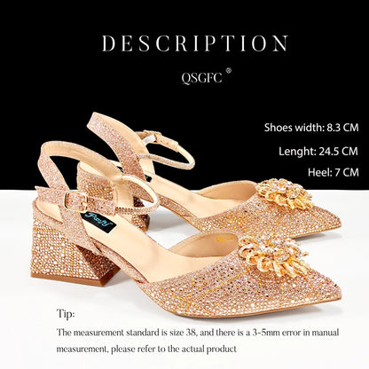Ladies Elegant Pointed Toe Shoes with shiny Metal Stand Bag Women Party Shoes or Commuting Shoes and Bag Set