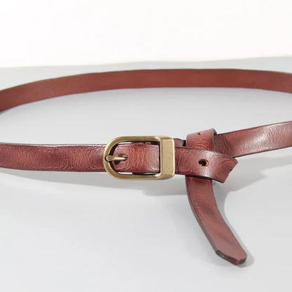 Retro Narrow Cowhide Women's Belt Pure Copper Button Top Cowhide All-match Casual Jeans Belt High Quality Luxury Women Belt