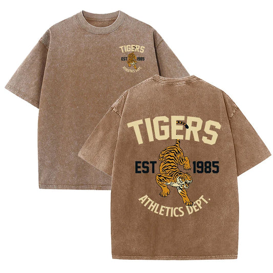Est 1985 Sport Print Washed Women T-Shirt Summer Casual Retro T Shirts Snow Wash Tee Top Loose Unisex Retro Streetwear