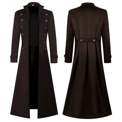 S-5XL Plus Size Men Gothic Trench Medieval Steampunk Retro Style Long Jackets Double-breasted Solid Men's Vintage Long Jackets