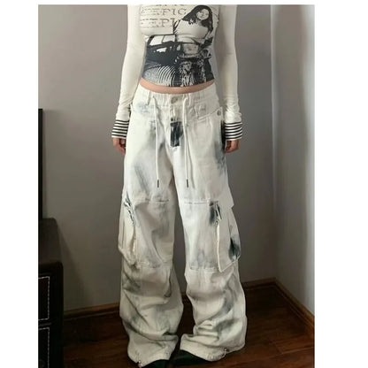 Wide Women's Jeans Span Shoujo Girl Style Denim Tier White Pants Jean