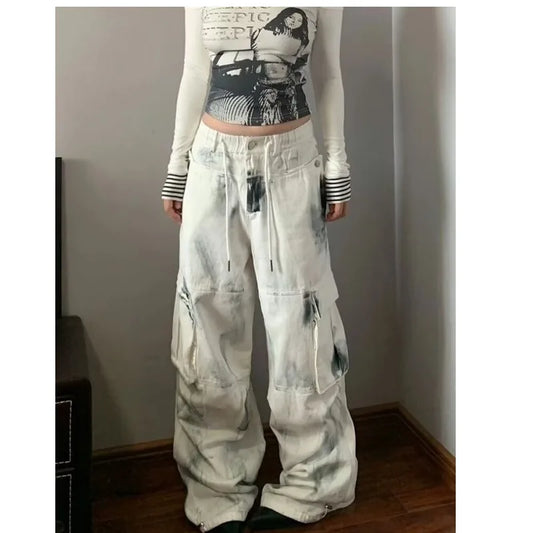 Wide Women's Jeans Span Shoujo Girl Style Denim Tier White Pants Jean