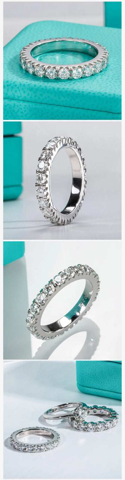 3mm 2-3ct D Color Moissanite Wedding Band Ring 925 Sterling Silver Eternity Band Engagement Rings for Women