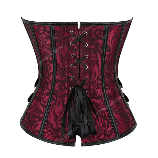 Steampunk Corset Women Plus Size Pirate Corset Top Overbust Halloween Lace Up Costume Gothic Steampunk Corset Metallic Red Brown