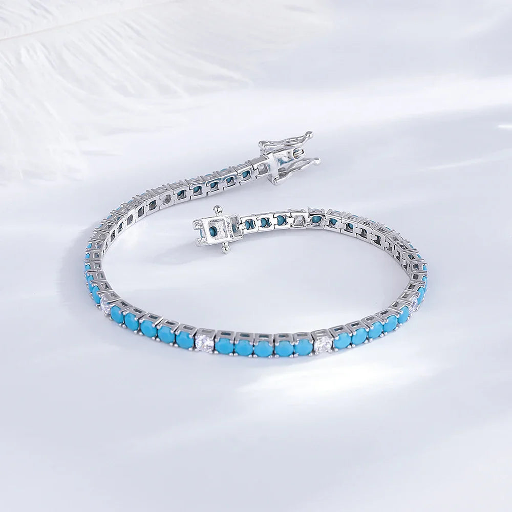 Fine Jewelry 3mm Montana Blue/Emerald Green/Ruby Red/Turquoise/Black Cubic zircon 925 Silver Tennis Bracelet