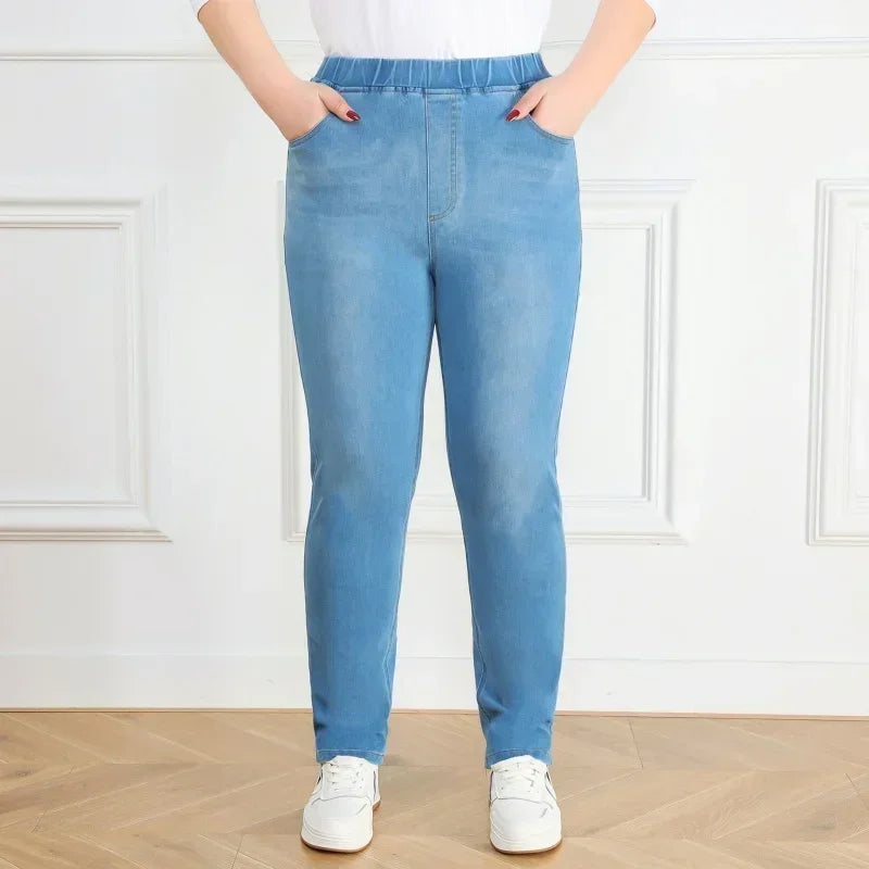 Women Large Slim Fit High Waist Trousers Elastic Female Pencil Pants