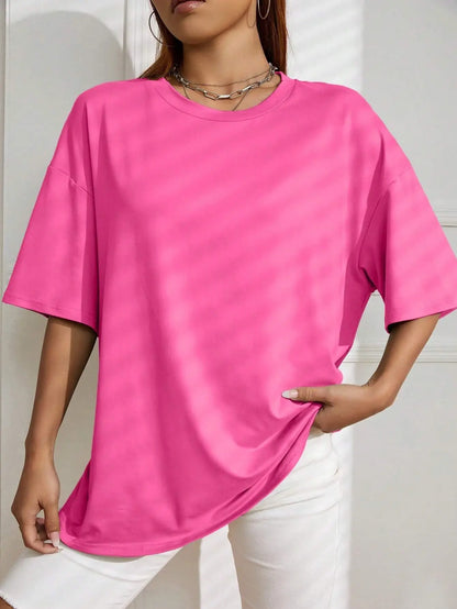 Camiseta Feminina de Manga Curta Cor Sólida para Fitness, Algodão Macio, Respirável, Roupas Confortáveis, Básica, Versátil, Solta