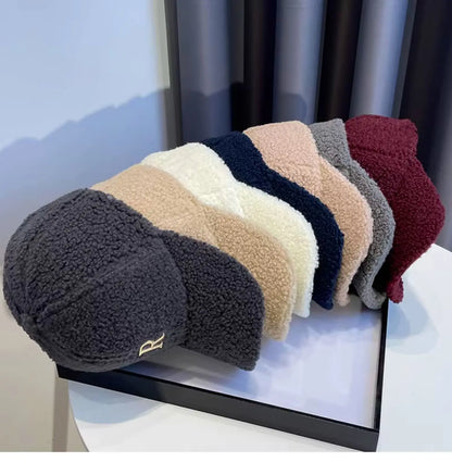 Baseball Cap Winter Hats For Women Men Unisex Letter Metal Logo Imitation Cashmere Keep Warm Simple Casual Winter Cap New Velvet