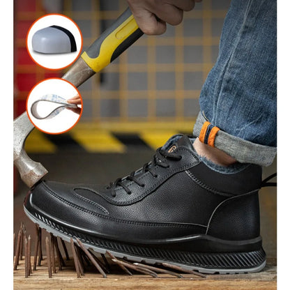 Plush Labor Protection Shoes for Winter Work Shoes Men's Anti Smashing Anti Piercing Microfiber Leather Work Cotton Safety Shoes