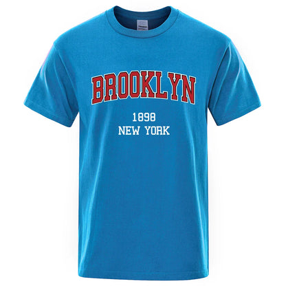 Brooklyn 1898 New York City Letter Prints T Shirt Men Creativity Tee Clothes T-Shirts Loose Summer Tshirt Cotton Breathable Tops