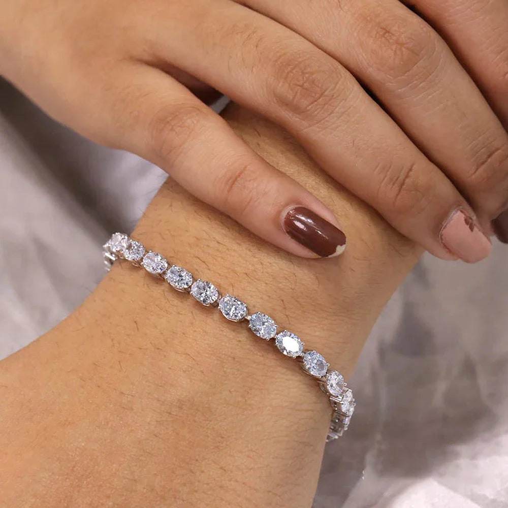 0.3/0.5/1Carat East West Set Oval Cut Moissanite Diamond Tennis Bracelets for Women 925 Sterling Silver Bracelet Anniversary