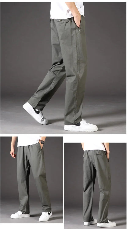 Mens Casual Pants With Zipper Pockets Cotton High Quality 2023 Summer Autumn Stretchable Waist Sports Work Utility Trousers
