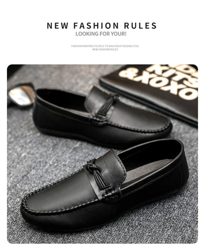 Classic Black Men's Leather Loafers Big Size 46 Slip on Shoes Man Office Shoes Comfortable Soft Flat Casual Shoes For Men