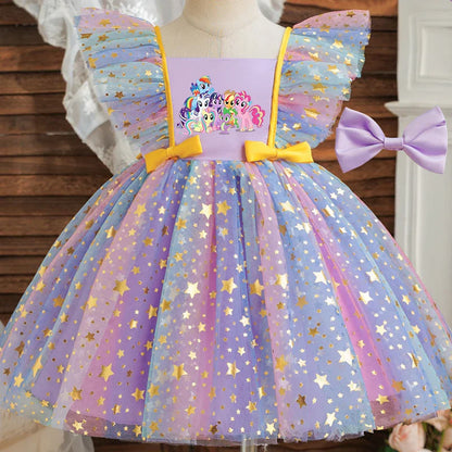 My Little Pony Baby Prinsess Dress Girls Birthday Party Dresses Kids Children Sleeveless Tulle Tutu Clothings 1-5Y